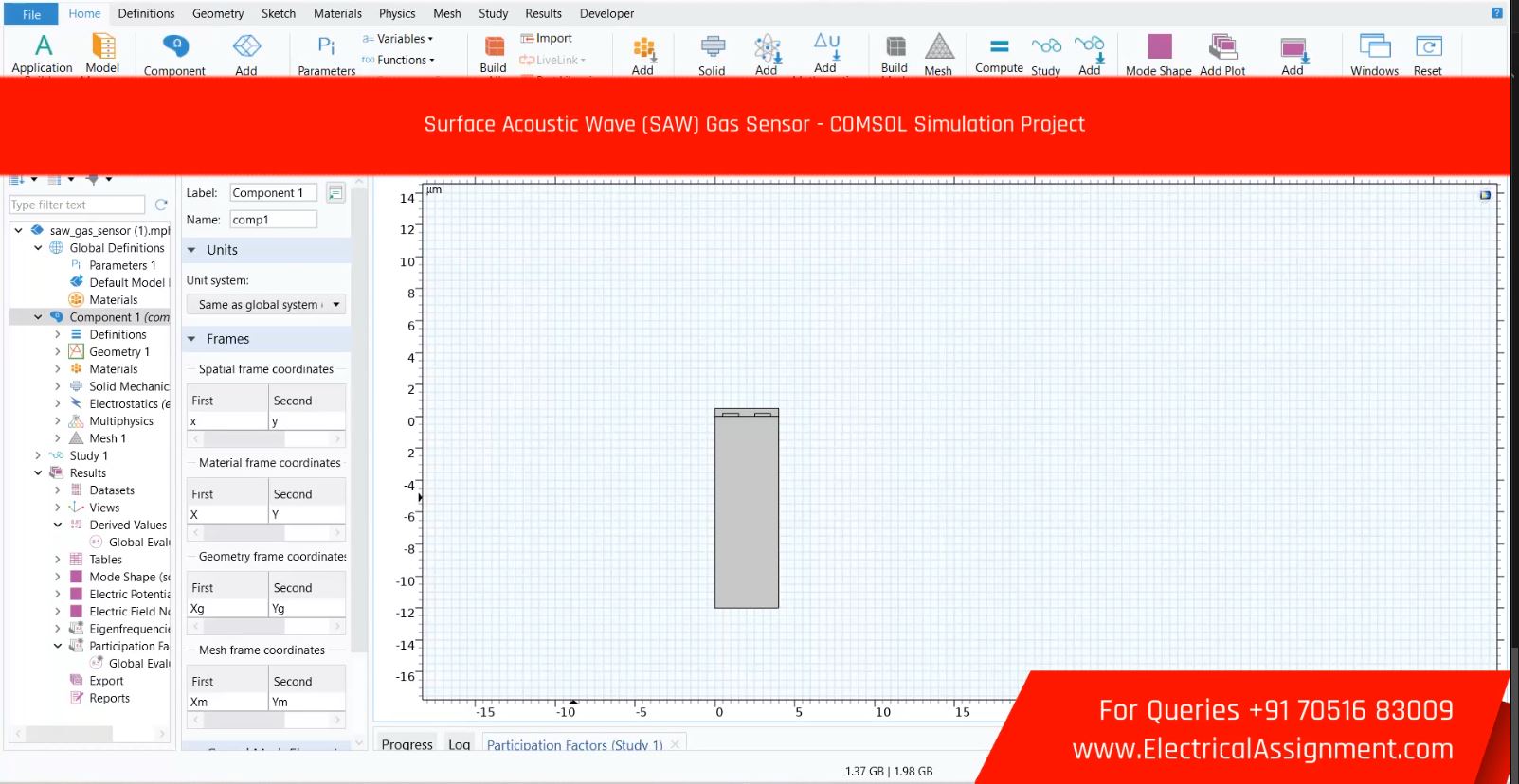Surface Acoustic Wave (SAW) Gas Sensor - COMSOL Simulation Project screenshot 6
